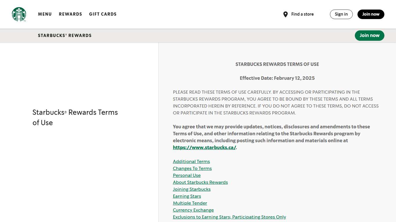 Starbucks® Rewards Terms of Use: Starbucks Coffee Company