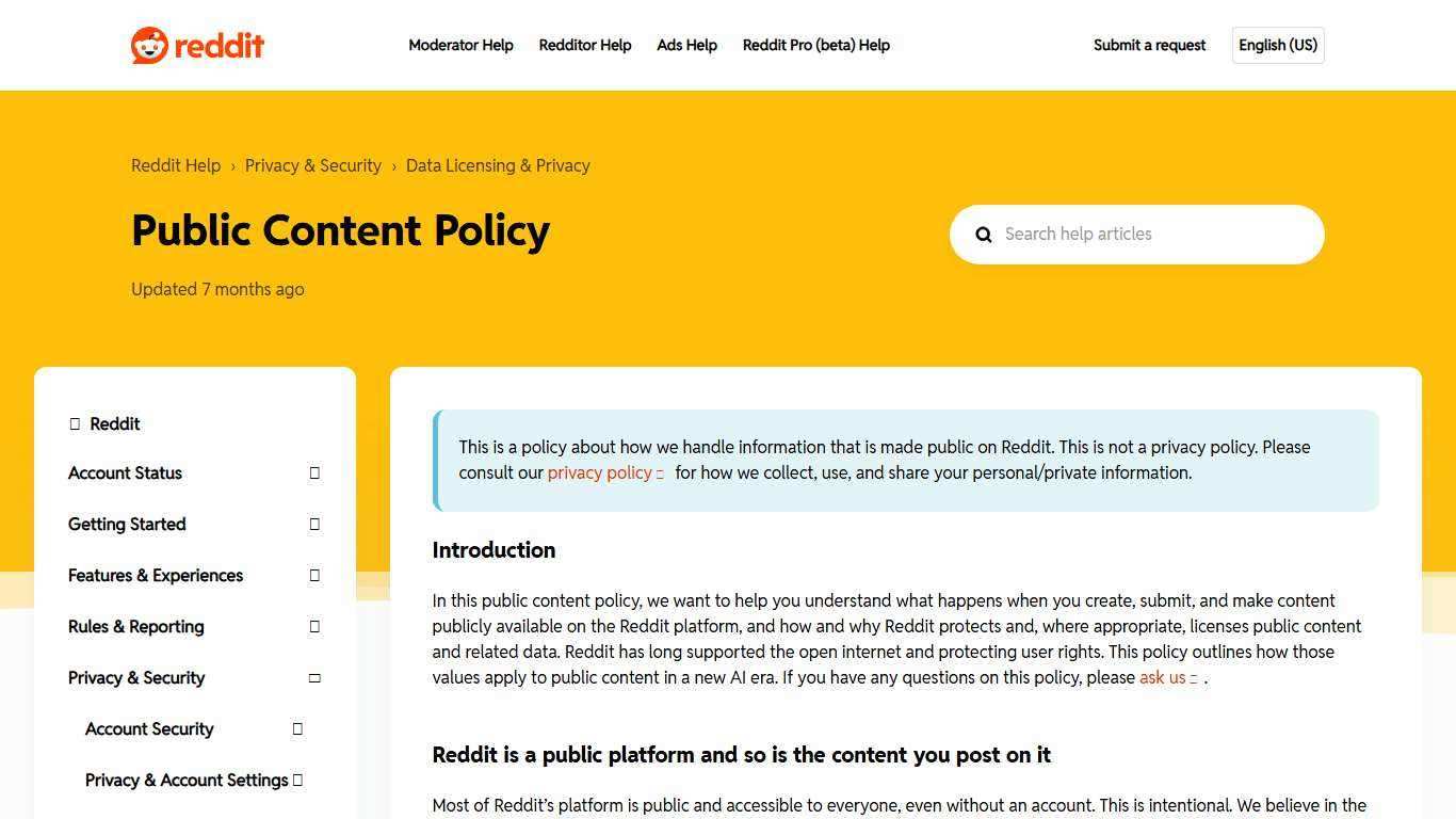 Public Content Policy – Reddit Help